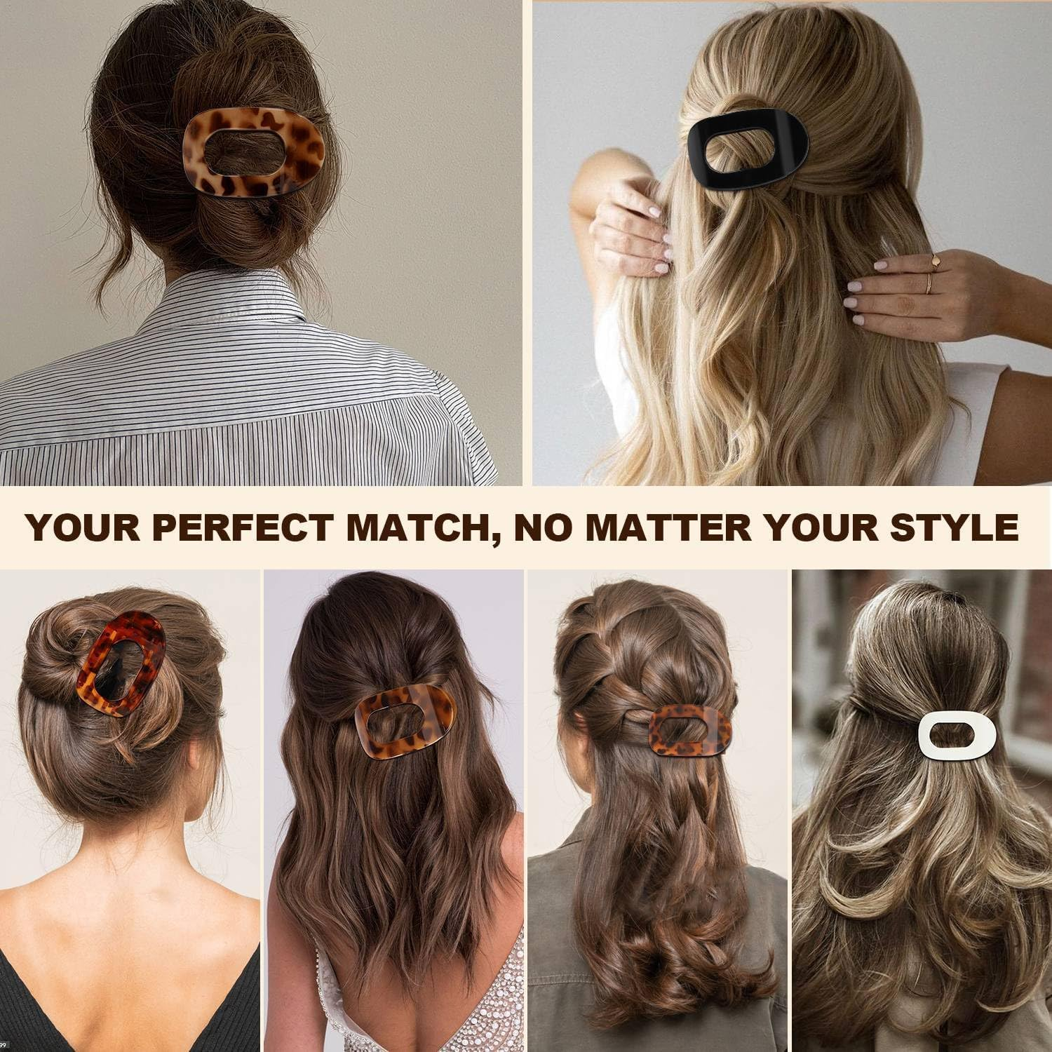 Small Flat Claw Clips for Women, Stylish Flat Hair Clips for Women, Strong Hold for Thick & Fine Hair | Non-Slip for Secure, Comfortable All-Day Wear-Tortoise Design (4PCS-A) image number 3