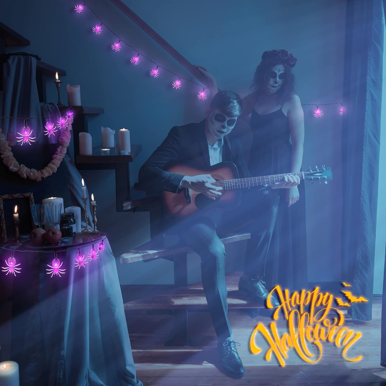 Oopswow YOUNGAR Halloween Decor Spider String Lights, Solar String Light,2Pack 20Ft 30 LED Outdoor Decorative Lights for Patio, Garden, Gate, Yard, Halloween Christmas Decoration (2Pack,Spider) image number 4