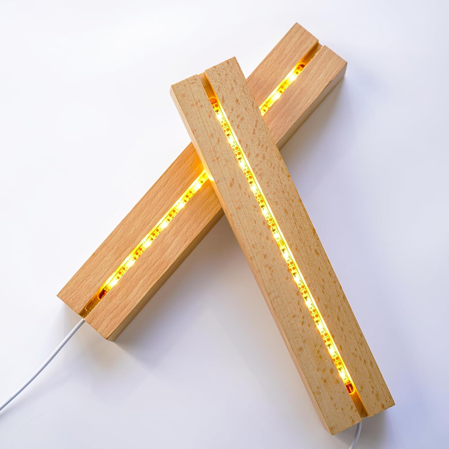 ZEERSHEE 2 Pcs 9.4 Inch Wooden Rectangle LED Light Display Pedestal for Acrylic and Plexiglass Crystal Glass Resin Night LED Light Lamp Base with USB Switch(Warm Light) image number 4