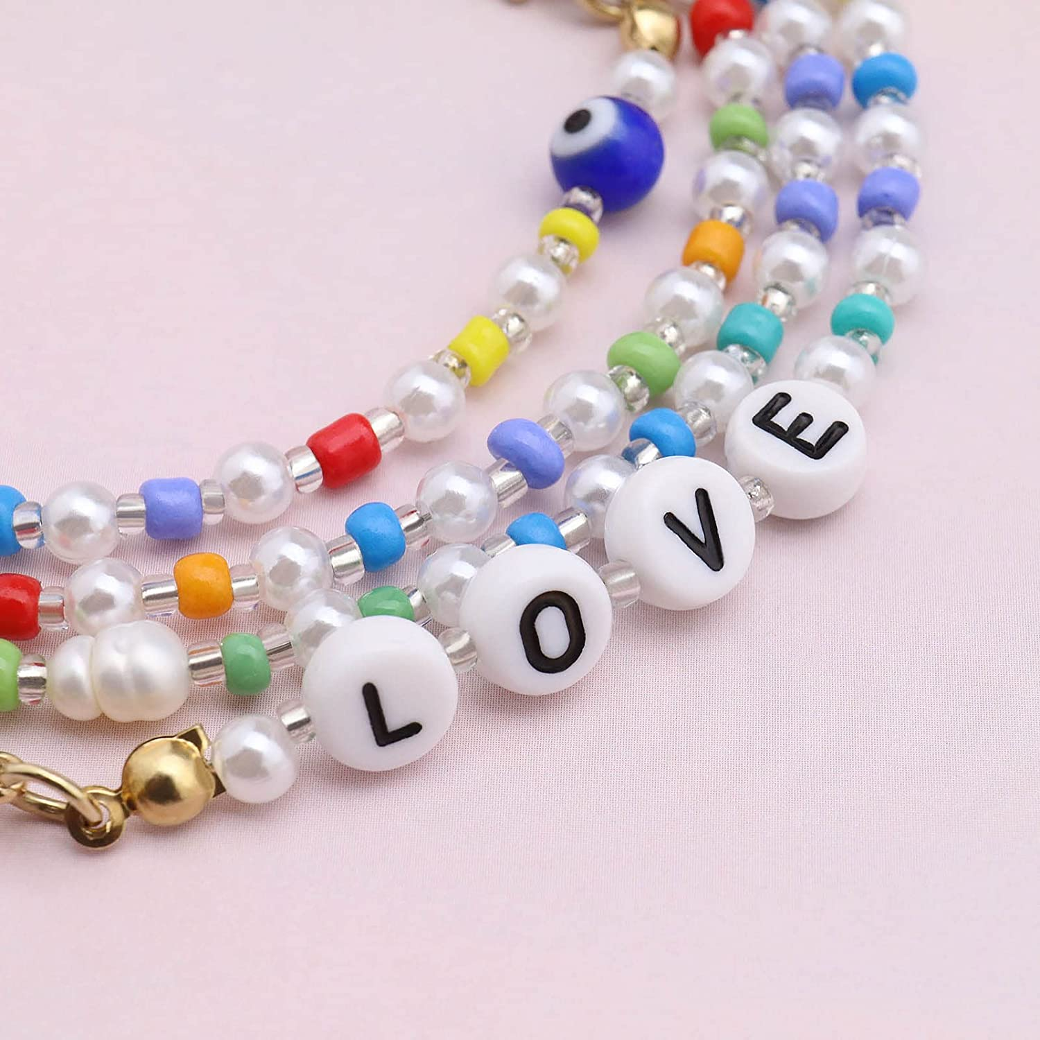 Emsea Colorful Beaded Eyeglass Chain Letter Non-Slip Reading Glasses Holder Strap Spectacles Cord Lanyard Eyewear Sunglasses Retainer for Women Girls image number 1