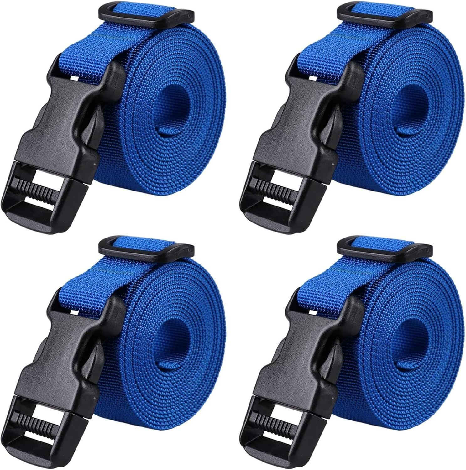 Luggage Straps, 4 Pack Heavy Duty Utility Webbing Strap Adjustable for Backpacking, Camping, Sleeping Bag Compression, Suitcases, with Quick Release Buckle Clip, Blue