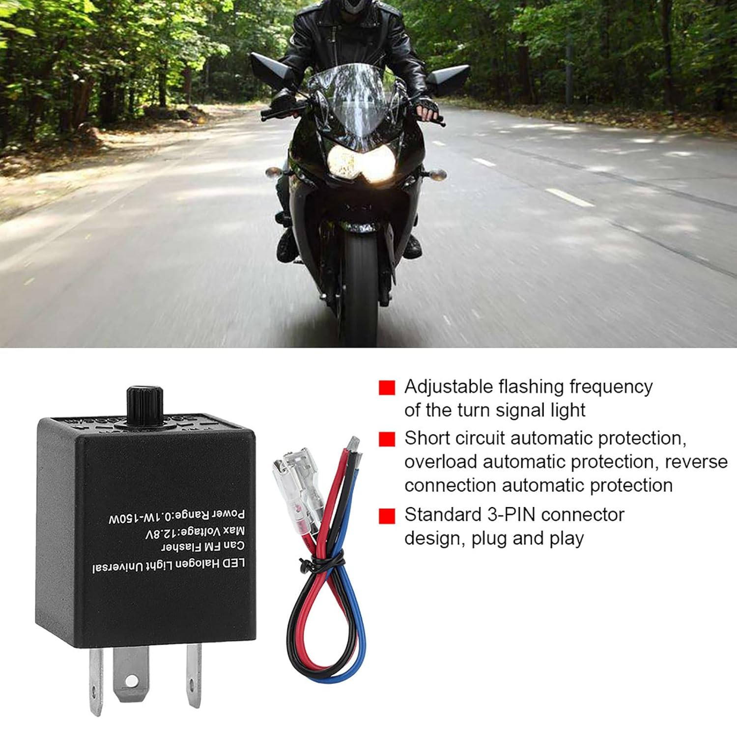 QANYEGN 3 Pin LED Flasher Relay, Motorcycle Turn Signal Flasher, Turn Signal Adjustable Flasher, Enhances Vehicle Safety, Suitable for Cars and Motorcycles image number 4