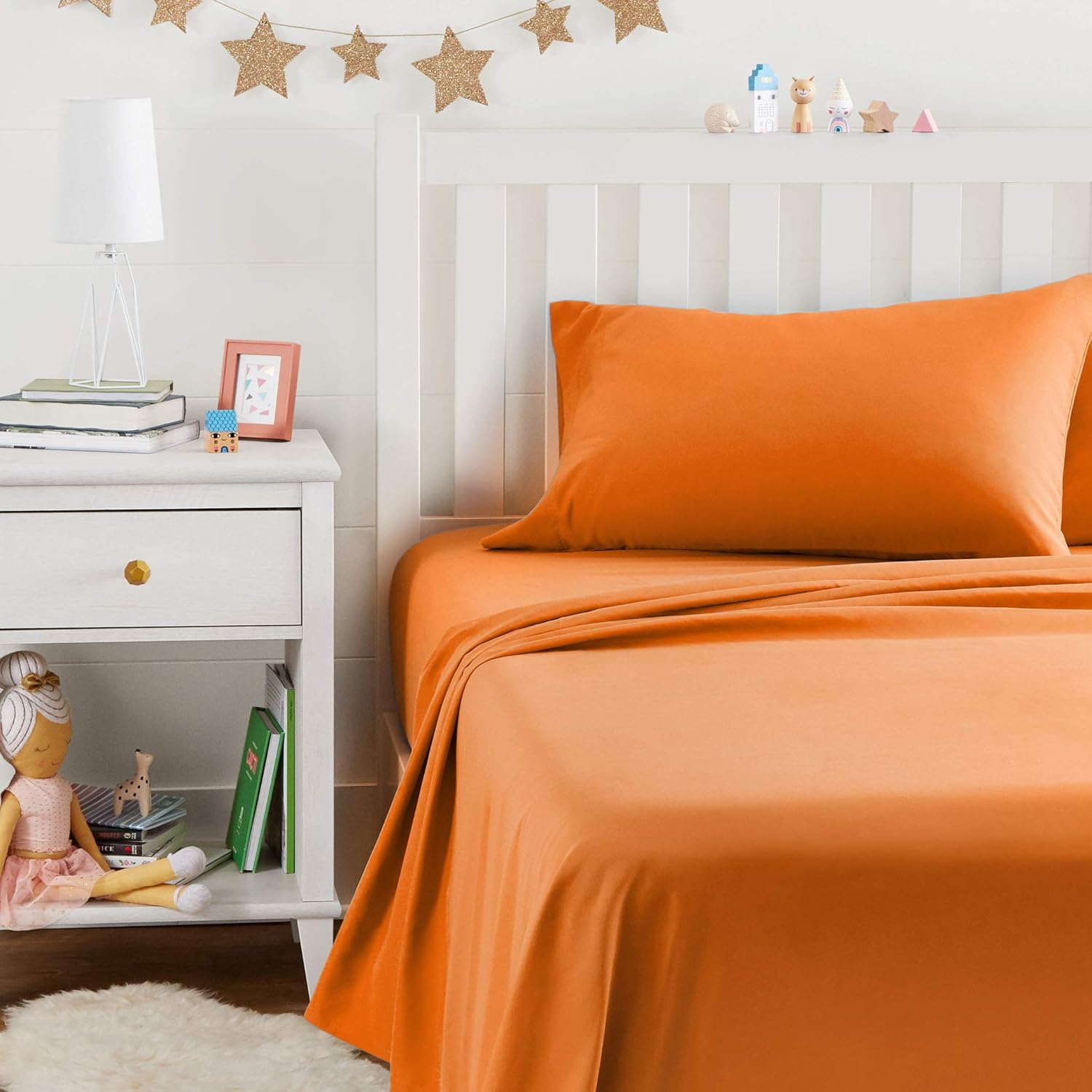 Amazon Basics Kid'S Sheet Set - Soft, Easy-Wash Microfiber, Bright Orange, Twin image number 7