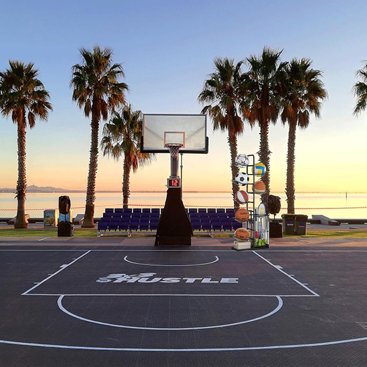 Basketball Storage Rack, Durable 5-Layer Cube Ball Storage Rack, Removable Garage Ball Storage, Vertical Sports Display Rack, Suitable for Volleyball Football, Basketball, Football, with Side Bin image number 6