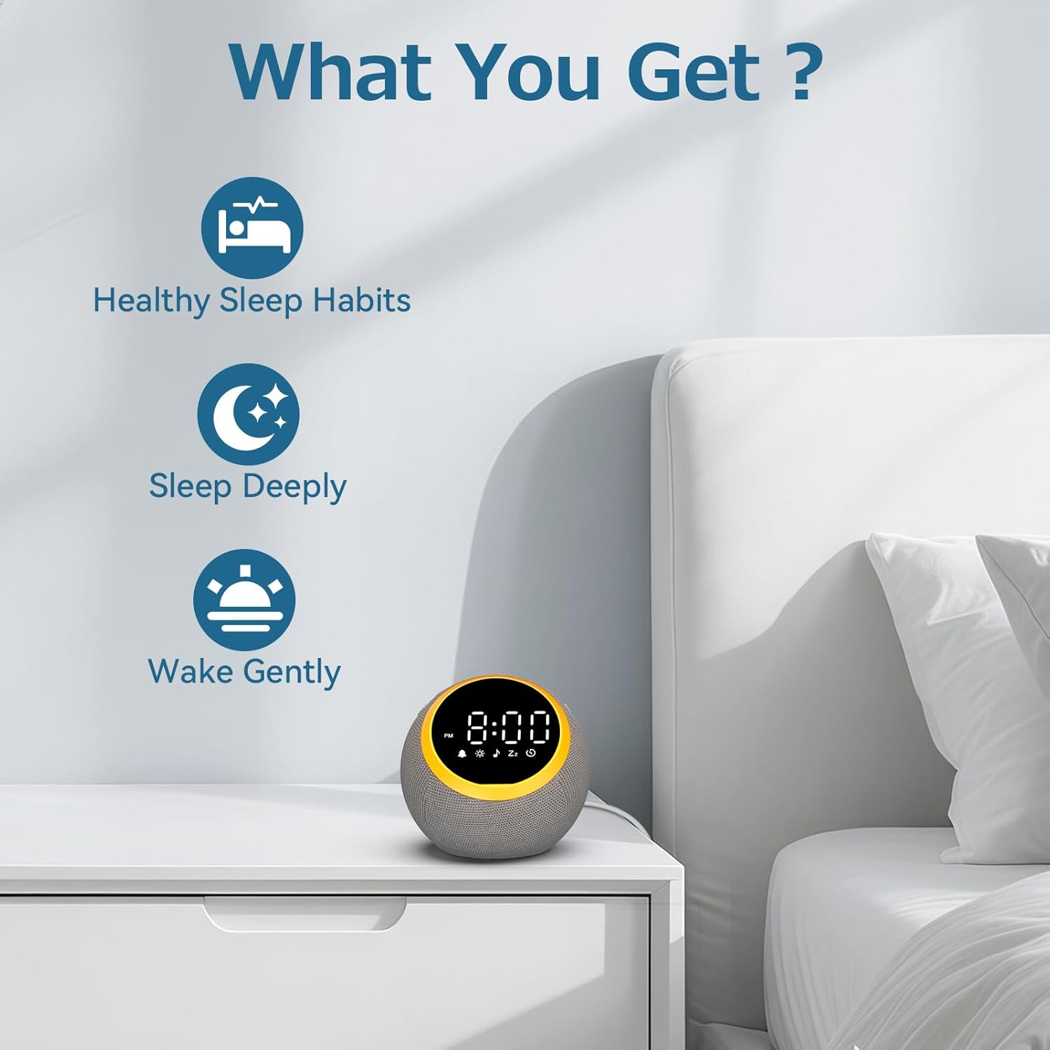 Alarm Clock, White Noise Machine, 25 Soothing Sounds, 7 Soft Wake-Up Sounds, 16 Adjustable Volume, Timer, Memory Function, Bedside & Digital Clock, Baby Night Light, Bedroom Decor Kids, Adults image number 3