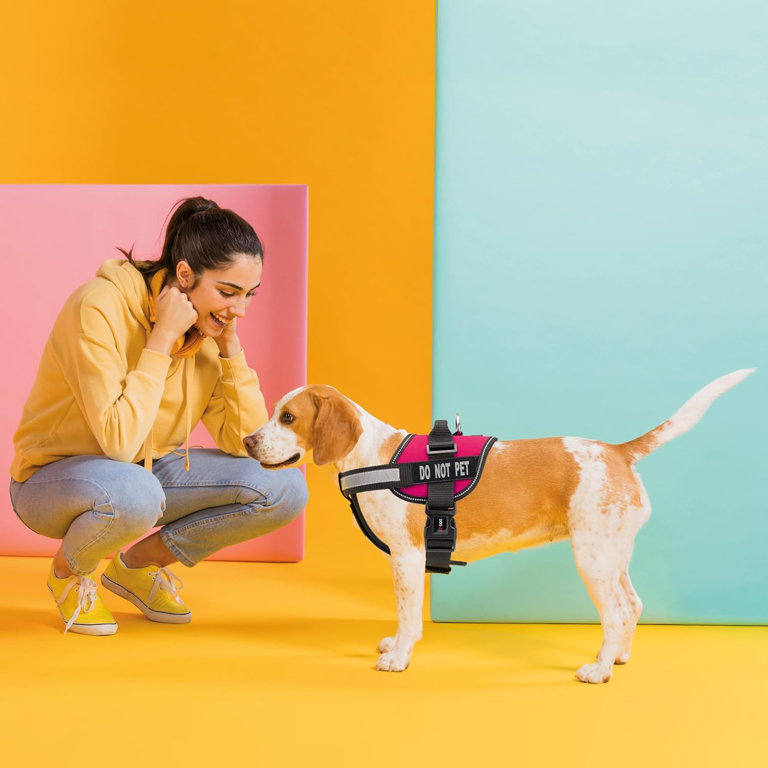 Dogline Vest Harness for Dogs and 2 Removable Do Not Pet Patches, Medium/22 to 30", Pink image number 3