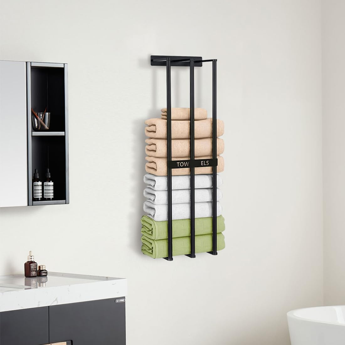 Bath Towel Bars,Towel Racks for Bathroom Wall Mounted, Towel Storage, Metal Bath Towel Holder for Folded Large Washcloths (Black)
