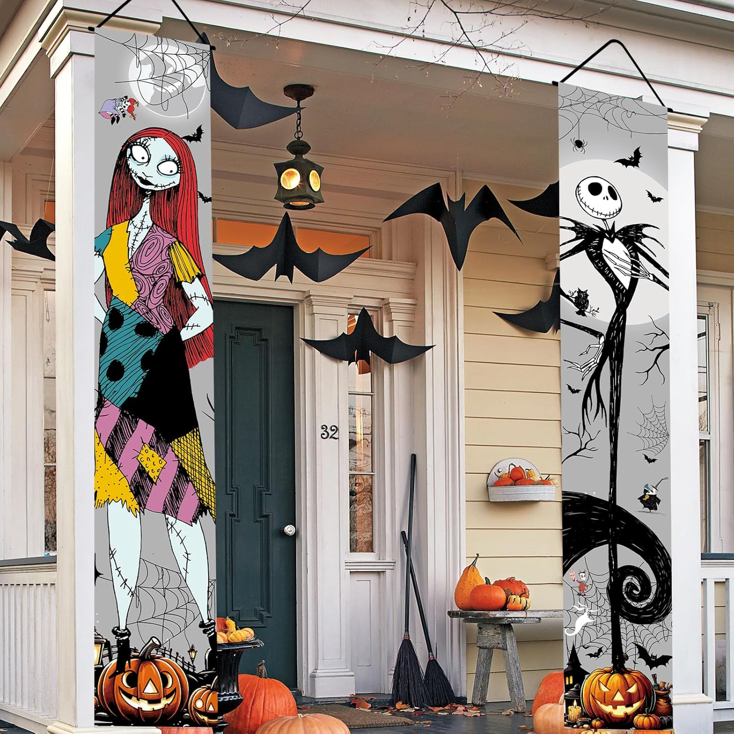Jack Skellington Sally Banner Nightmare before Christmas Halloween Decorations Porch Door Sign Welcome Banner Indoor Outdoor Wall Home Party Supplies image number 4