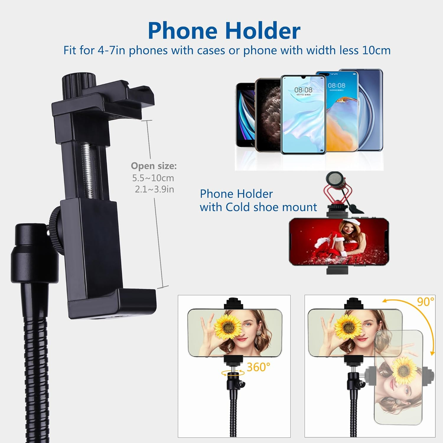 Peastrex 82" Tall Flexible Phone Tripod with 17" Gooseneck, Overhead Cellphone Tripod Stand for Video Recording for Iphone 15 14 13 Pro Max Pro, Android Phone