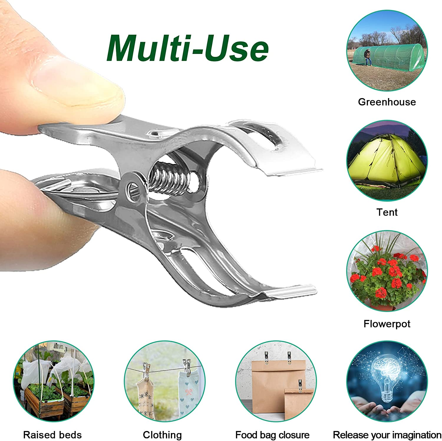 60 Pcs Row Cover Clips, Garden Clamps for Netting, Greenhouse Clamps Made of Stainless Steel, Have a Strong Grip of Greenhouse Clips, for 1/2'', 3/4'', 1'' Garden Hoops or Pvc