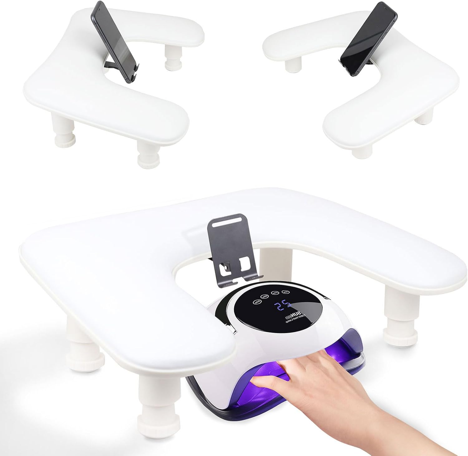 Arm Rest for Nails Tech with Adjustable Base,U Shaped Comfortable Manicure Nail Hand Rest Stand Pillow Cushion for Acrylic Nail Art Tech(Black)