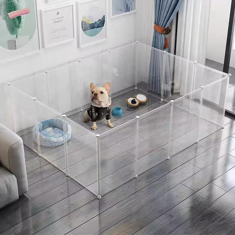 Transparent Clear Pet Dog Playpen, Guinea Pig Cages, Puppy Dog Playpen, Pet Playpen, Rabbit Bunny Indoor Fence Pen Enclosure, White Clear Plastic Playpen (Transparent -12 Panels(Contain 1 Door)) - Transparent -12 Panels(Contain 1 Door) image number 2