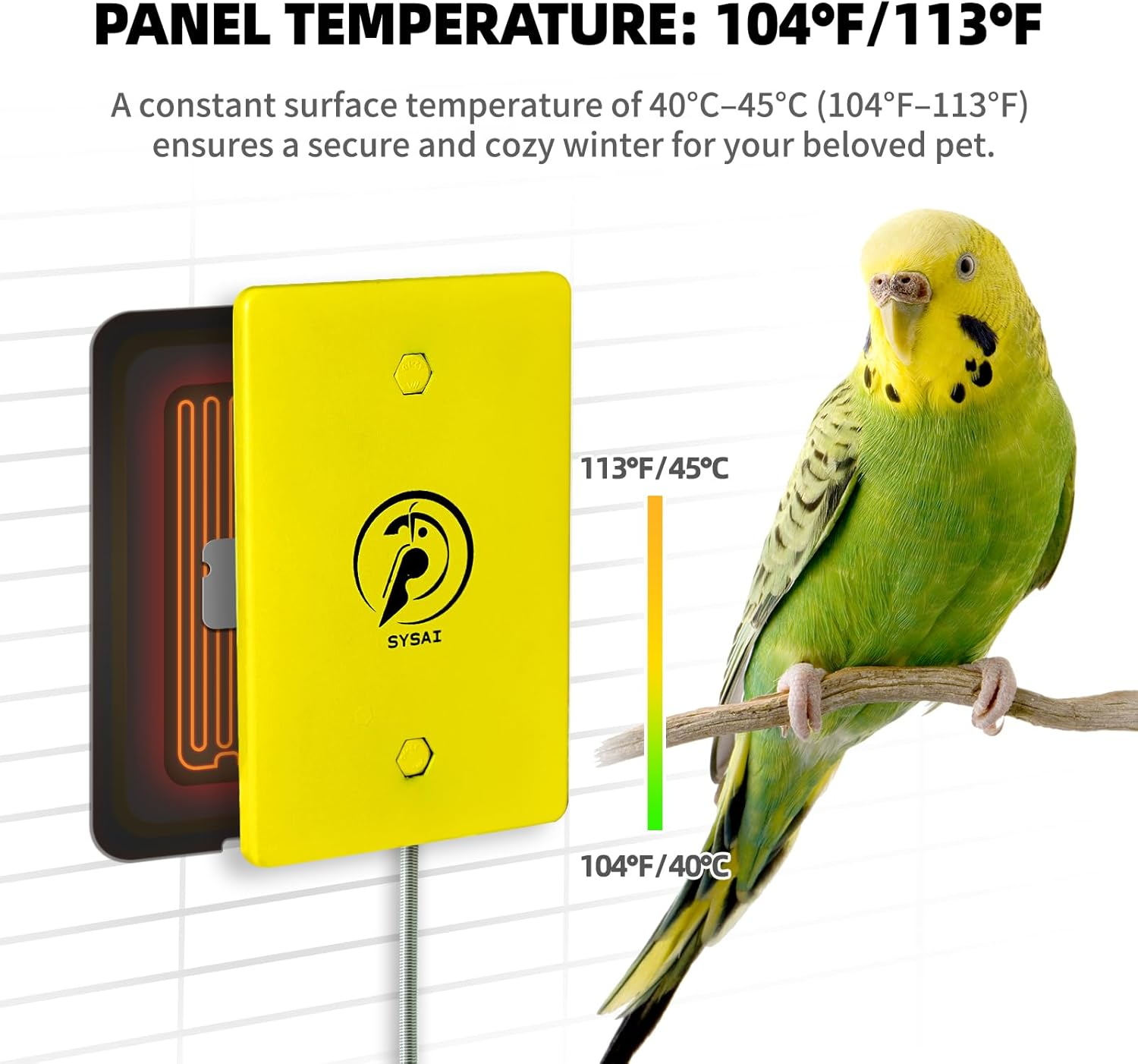 SYSAI Snuggle-Up Bird Warmer for Small Exotic Birds like Parakeets or Cockatiels and Conure,104&deg;F/113&deg;F Adjustable, 4 X 6 Inches, Bird Heater for Cage image number 5