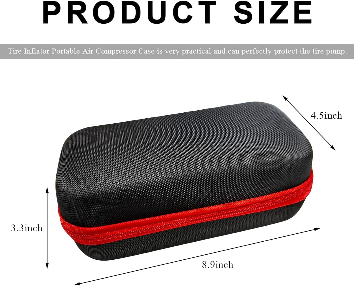 Tire Inflator Portable Air Compressor Case, 120 PSI Air Pump Storage Box for USB Cable Connector Accessories, Hard Carrying Case Compatible with Most Handheld Tire Inflators (Red) - Black image number 4
