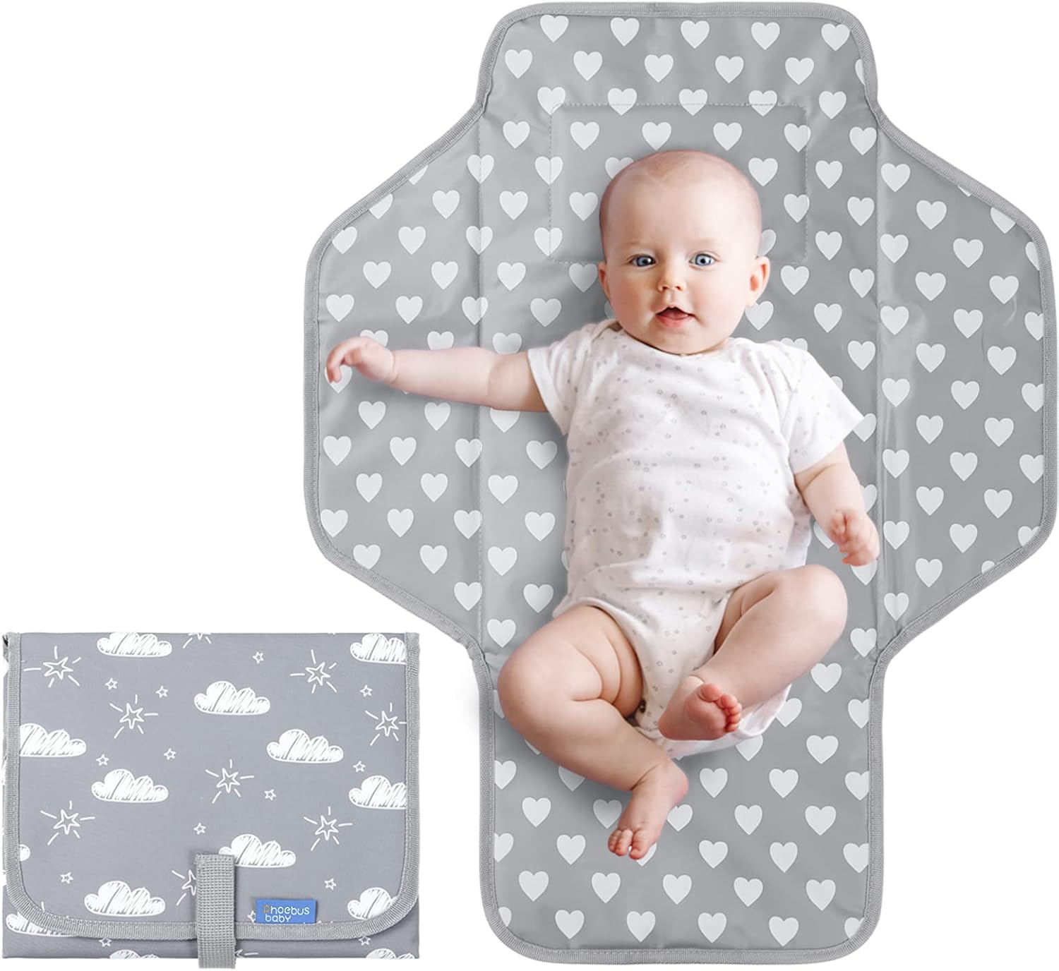 Baby Portable Changing Pad Travel - Waterproof Compact Diaper Changing Mat with Built-In Pillow - Lightweight & Foldable Changing Station, Newborn Shower Gifts