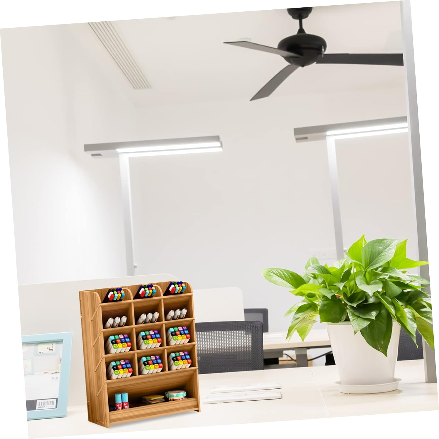 MAGICLULU Wooden Pencil Case Large Capacity Multi-Grid Desk Organizer Pen Holder Office Supply Stationery Storage for Study Room and Office Desktop image number 6