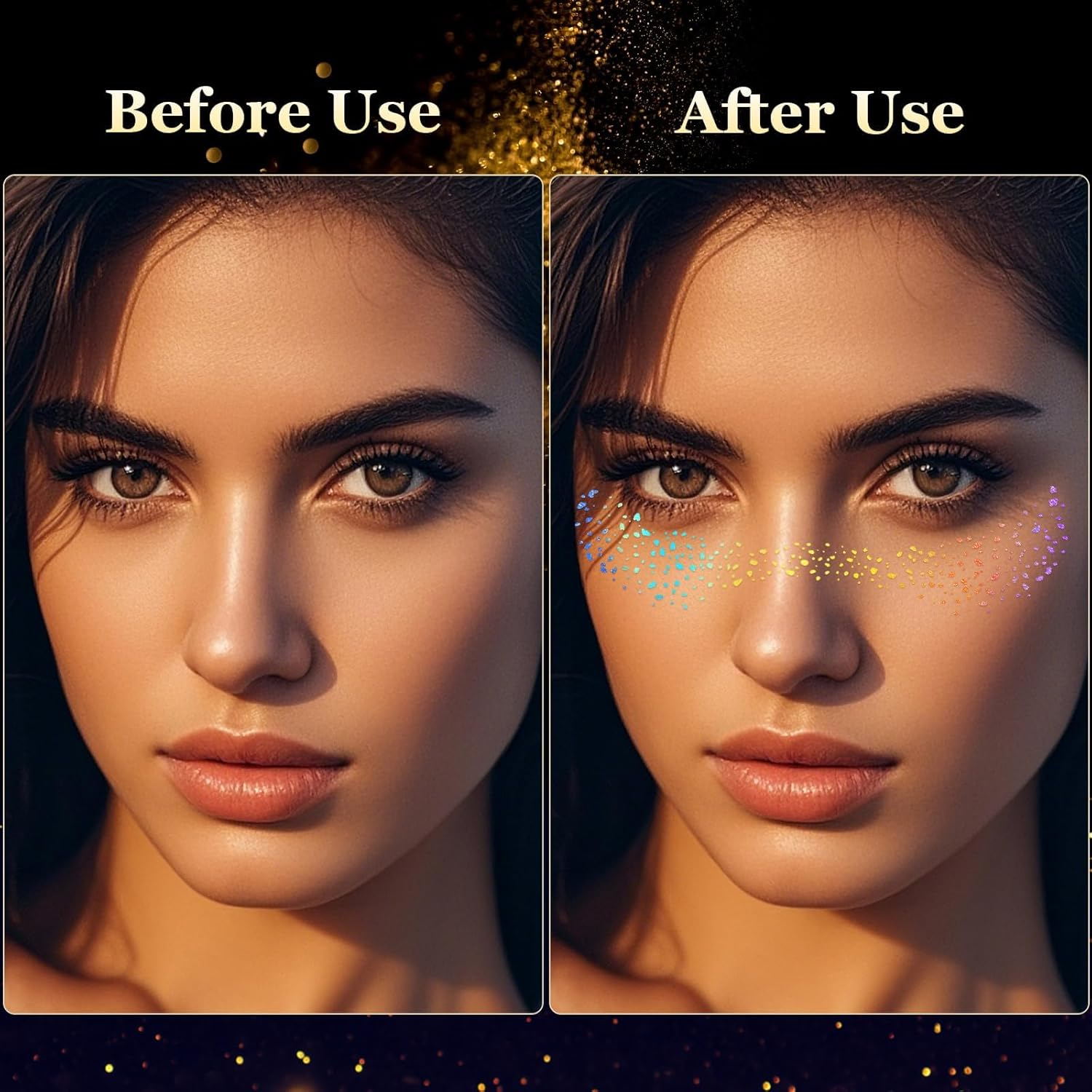 12Pcs Face Glitter Freckles, Face Glitter Fake Freckles Sticker, Gold Sliver Holographic Multichrome Waterproof Sparkle Freckles Makeup Patches for Women Rave Festival Accessories Party Prom image number 3