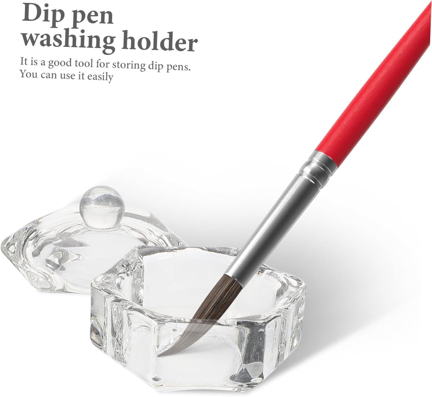 STOBOK 2Pcs Glass Pen Holder and Dip Pen Washing Cup Set with Lid, Multipurpose Glass Cleaning Holder for Calligraphy and Art Supplies, Suitable for Artists and Calligraphy Enthusiasts image number 2