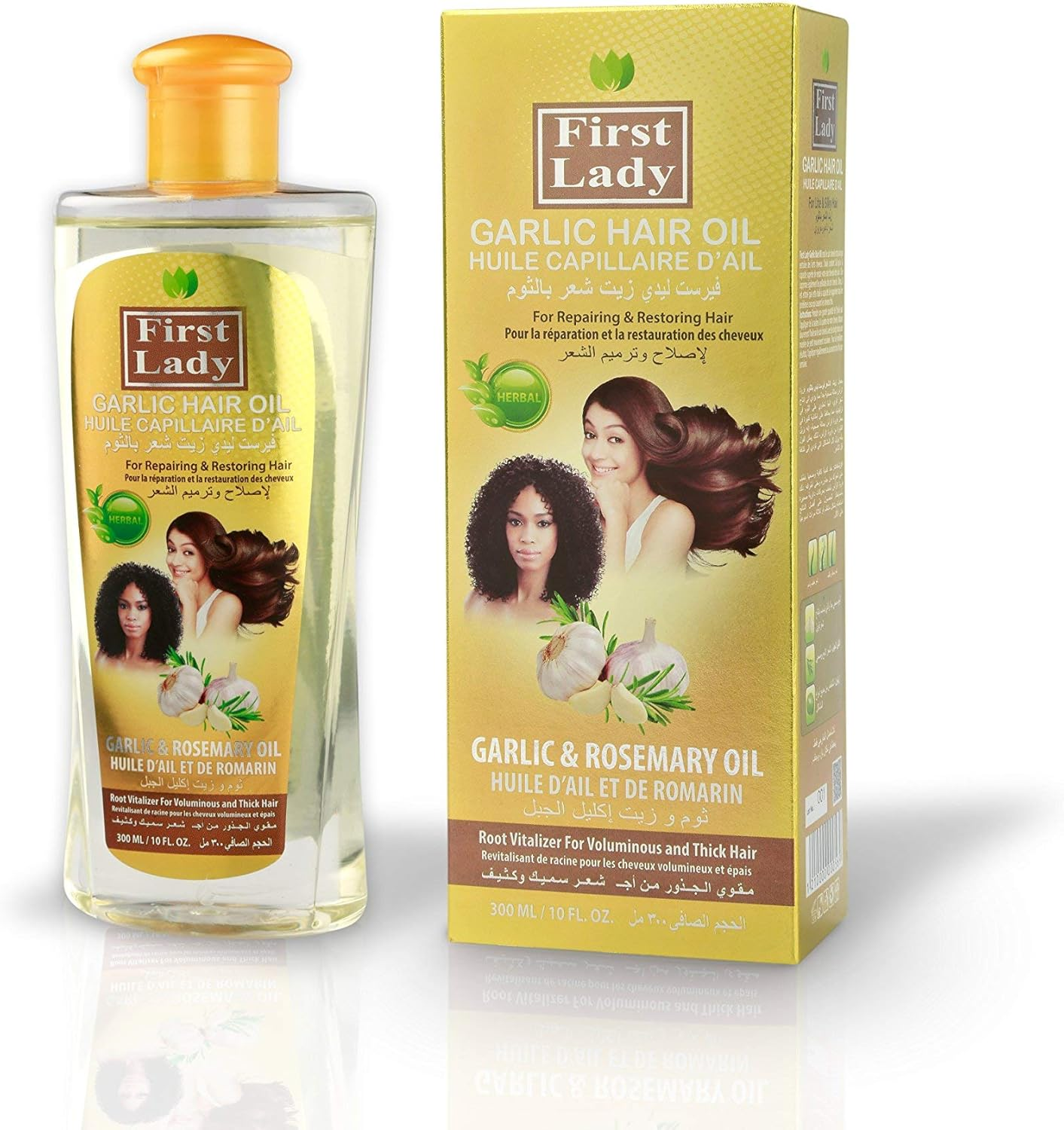 First Lady Herbal (Ayurvedic) GARLIC Hair Oil 300Ml - for Repairing & Restoring Hair - with Rosemary - for Afro Asian European Hair Types
