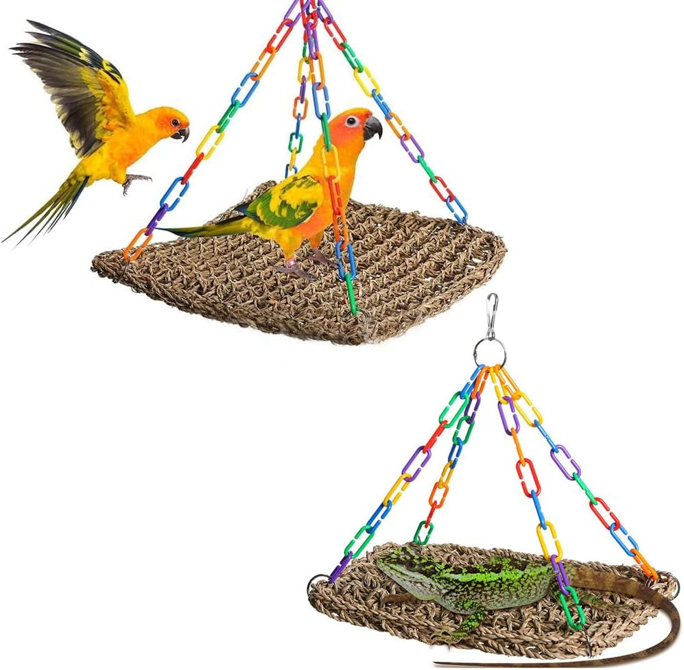 2 Pack Bird Water Grass Mat,Water Grass Woven Hammock,With Simple Attachment Hooks,Resistant Wear-Resistant,Suitable for All Kinds of Reptiles,Lizards,Parrots,Birds,Finches image number 4