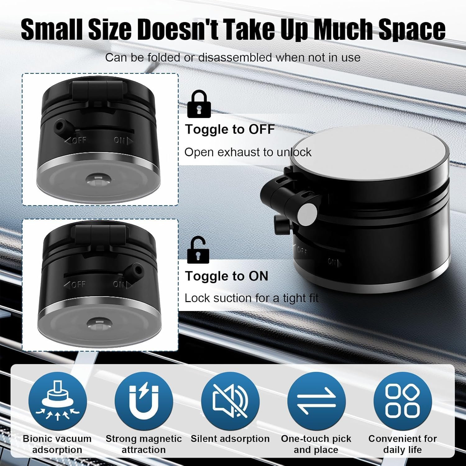 Wzenclave Magnetic Car Phone Holder, Extendable and Adjustable Foldable Car Holder with Vacuum Suction Phone Holder, Universal Shower/Car/Mirror image number 6