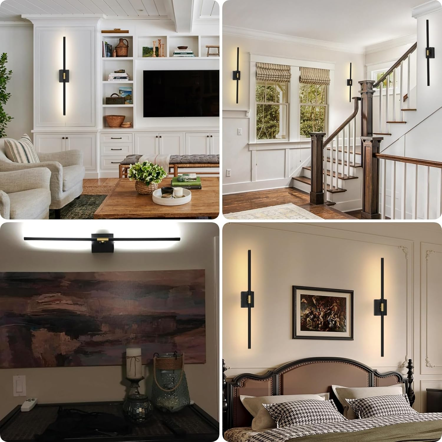 Battery Operated Wall Sconces Set of 2 &ndash; 10000Mah Rechargeable Wall Lights with Touch & Remote Control, 360&deg; Rotating Wireless Wall Lamps for Bedroom, Living Room, Hallway (80Cm, Black Gold) image number 4