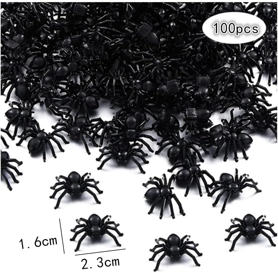 100 Pcs Realistic Spider Halloween Decoration, Halloween Spiders, Plastic Mini Spider Black Realistic Scary Spider Prank Halloween Haunted House Decorations for Halloween Parties Fool'S Day image number 3
