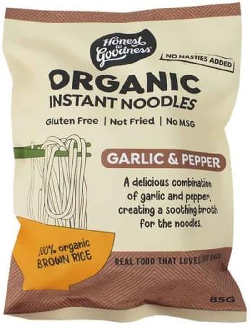 Honest to Goodness, Organic Instant Noodles Garlic & Pepper, 85 Grams - within Minutes Enjoy the Brown Rice Noodles with a Warming and Soothing Broth. image number 1