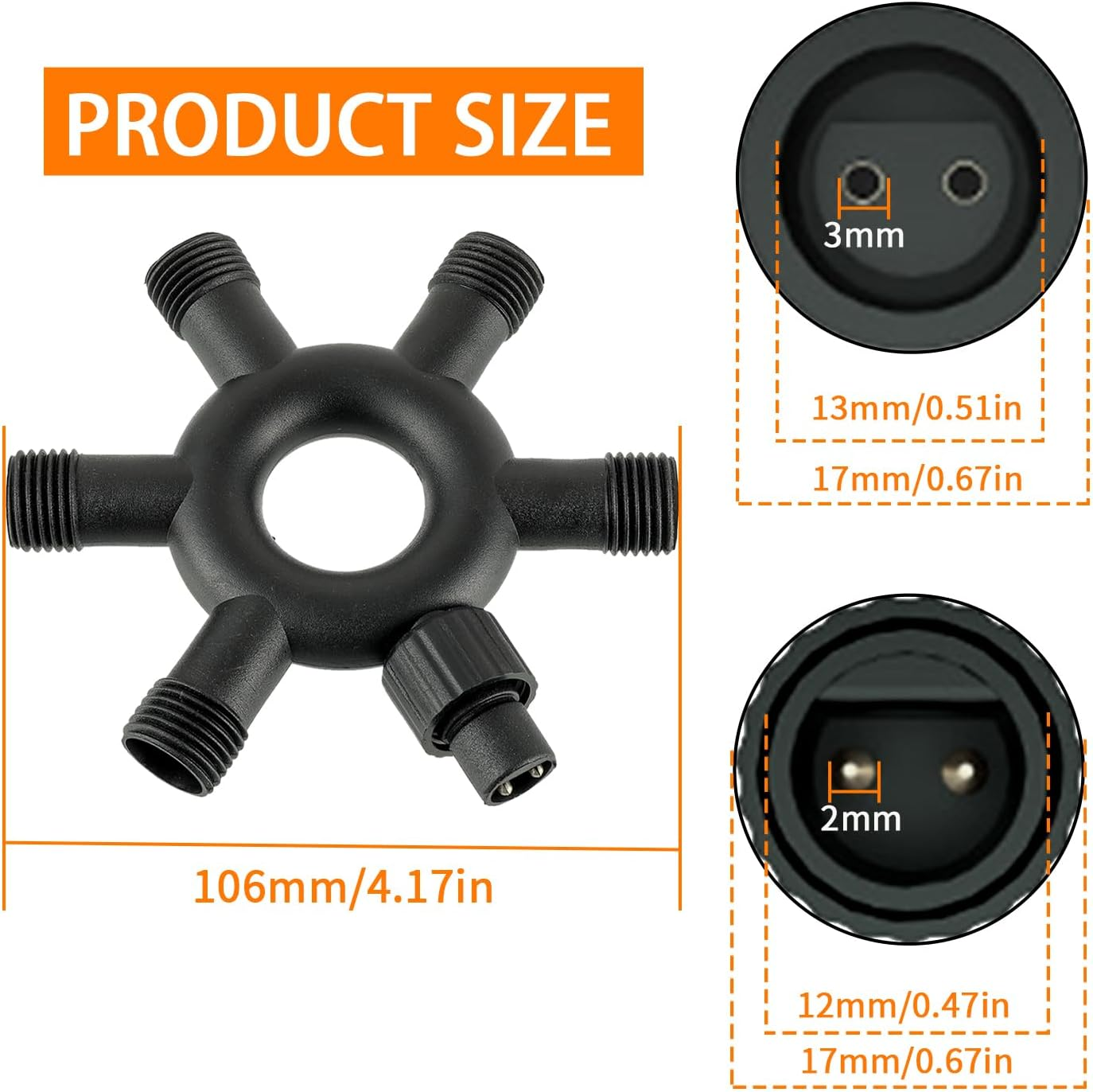 HUAREW 6 Way Connector for Outdoor String Lights, Divider Connector for Fairy Light, Waterproof Splitter Connector, Waterproof 2 Pin Separator, for Christmas String Lights, Globe Lights image number 3