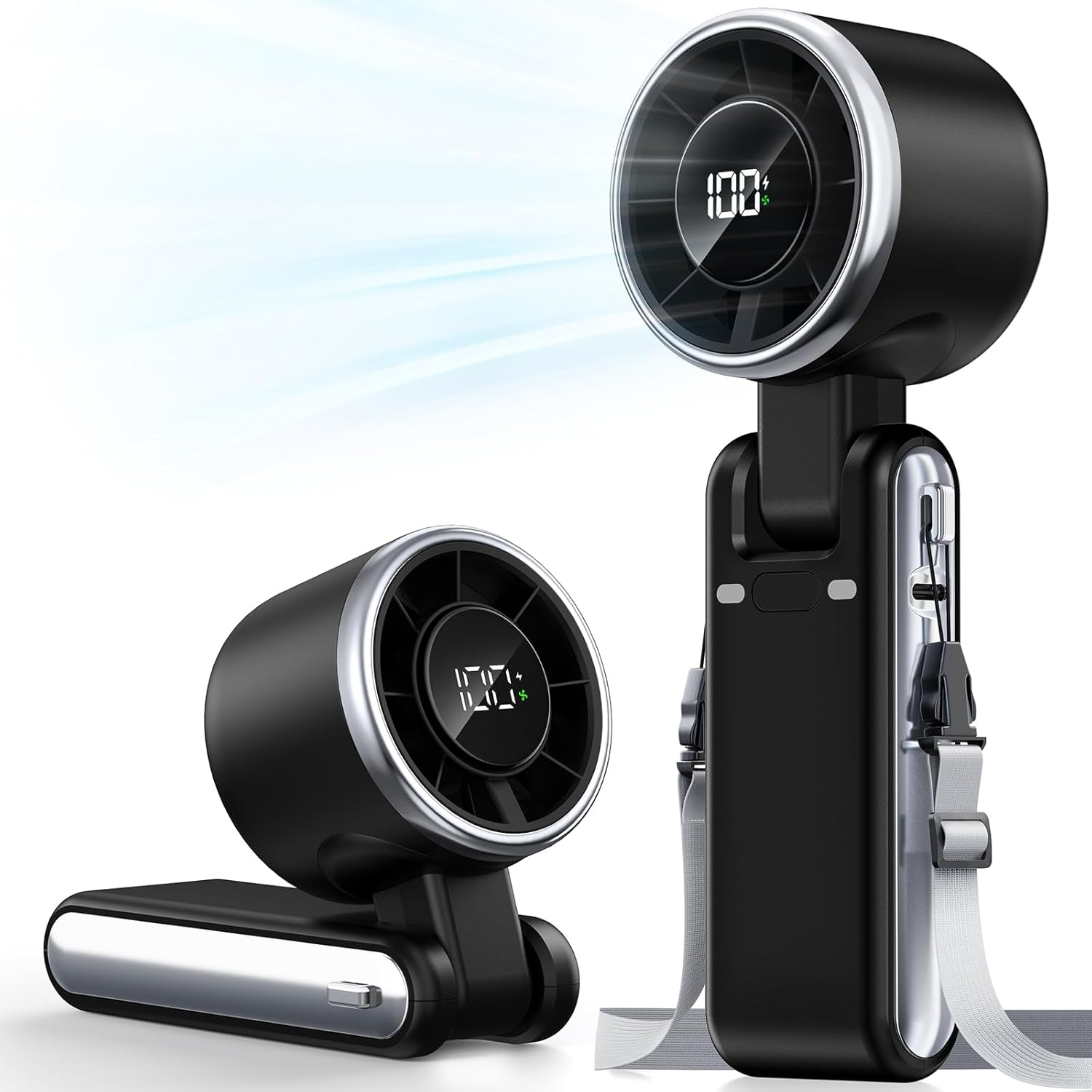 SWEETFULL Portable Handheld Turbo Fan, 13500PRM High Speed Personal Fan Rechargeable, 5 Gear Mini Powerful Fan Wearable, Travel Essentials, Gifts for Women Men, Vacation Beach, Black