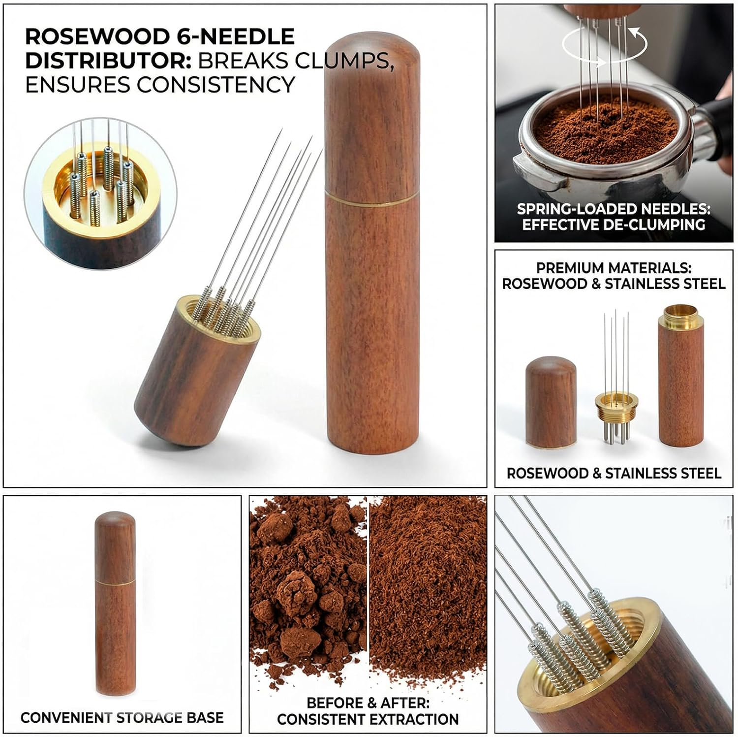 Espresso WDT Tool Coffee Stirring Distributor, Upgraded 6 Needle 0.3Mm Espresso Needle Tool with Stainless Steel Pins for Even Extraction Home Barista Cafe Use image number 1