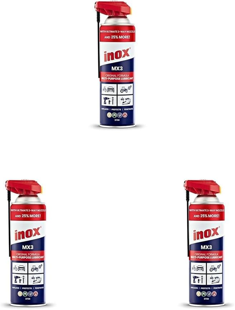 Inox MX3 Original Formula 2-Way Multi-Purpose Lubricant with Nozzle, 375 G (Pack of 3)