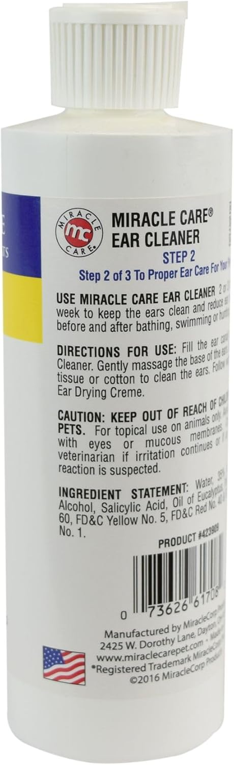 Miracle Care Ear Cleaner for Dogs and Cats, 8 Ounce, Reduces Ear Odor and Waxy Build Up, Gentle and Non Staining - 12 G (Pack Of 1) image number 4