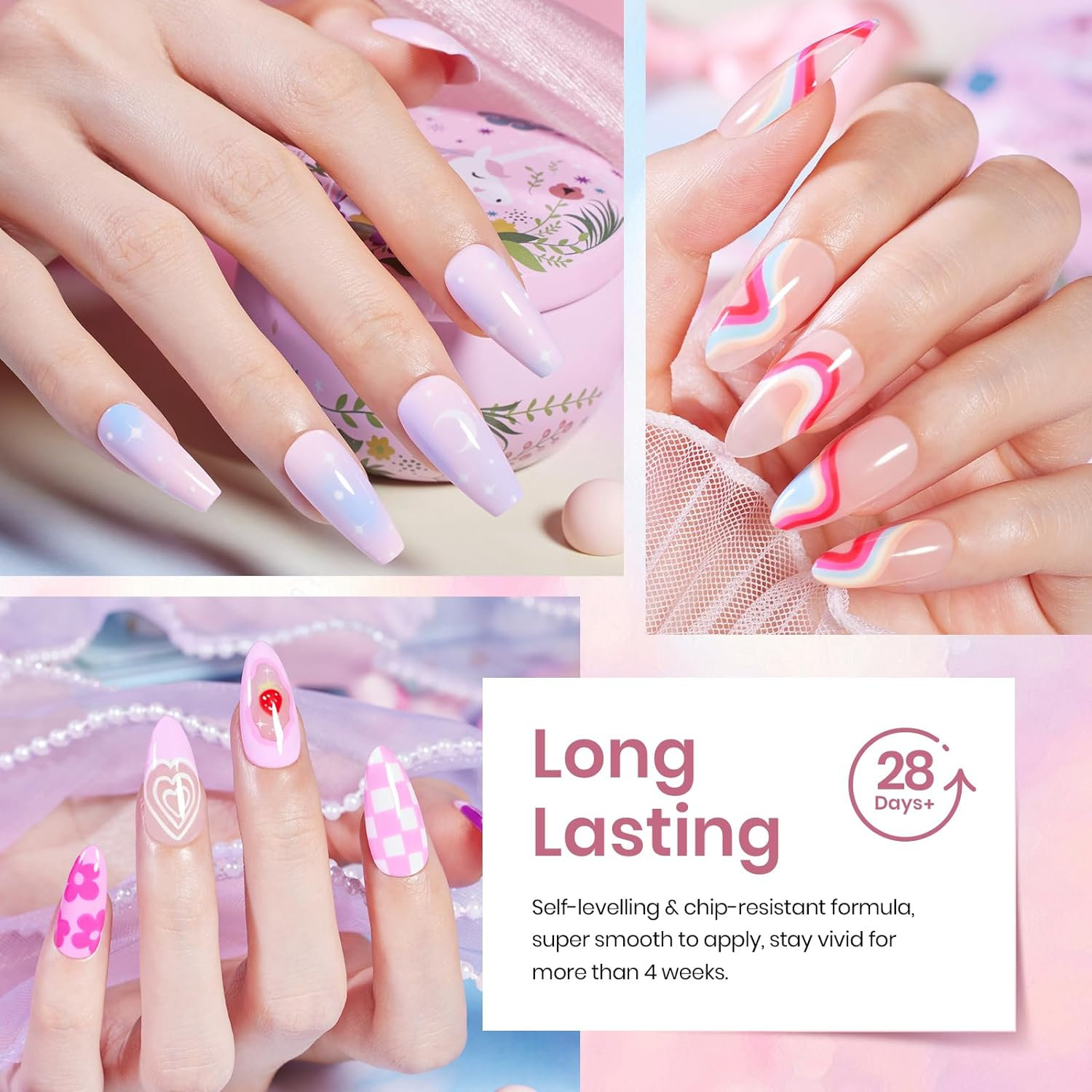 Beetles Pastel Gel Nail Polish Kit with Gel Base and Top Coat - 20Pcs Pastel Macaron Colors Collection, Popular Bright Nail Art Solid Sparkle Glitters Colors image number 3