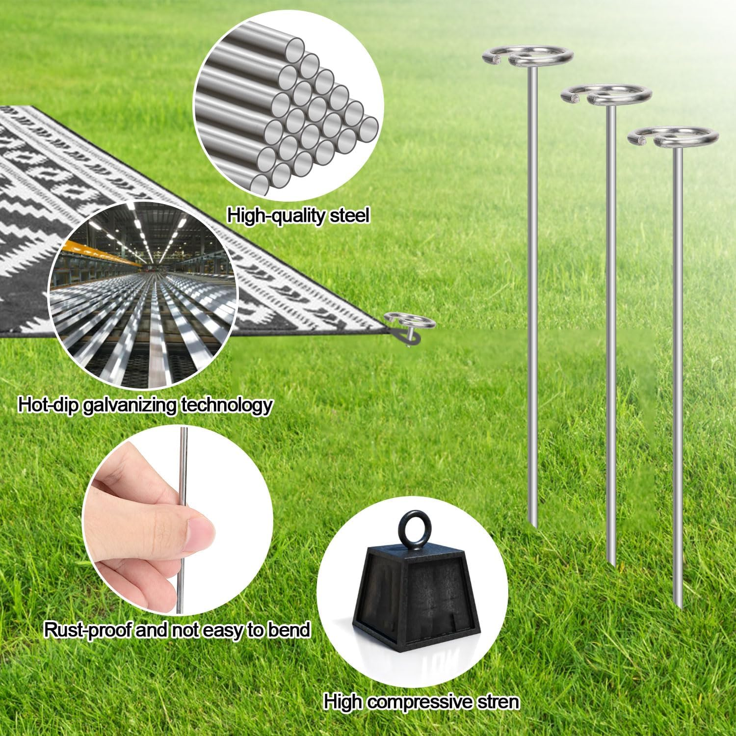 10Pcs Outdoor Carpet Metal Stakes, Stainless Steel Patio Pegs Tool for Camping Rug Spike Ground Sheet Attachments Tarps Tents RV Accessories Camper Groundsheet Essentials