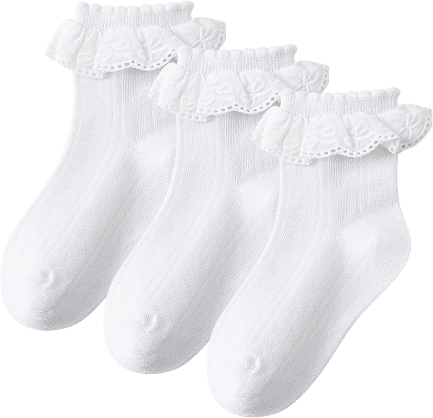 3 Pairs Girls White Ruffle Socks Ruffled Lace Socks for Girls Toddler Cute Cotton Dress Ankle Socks