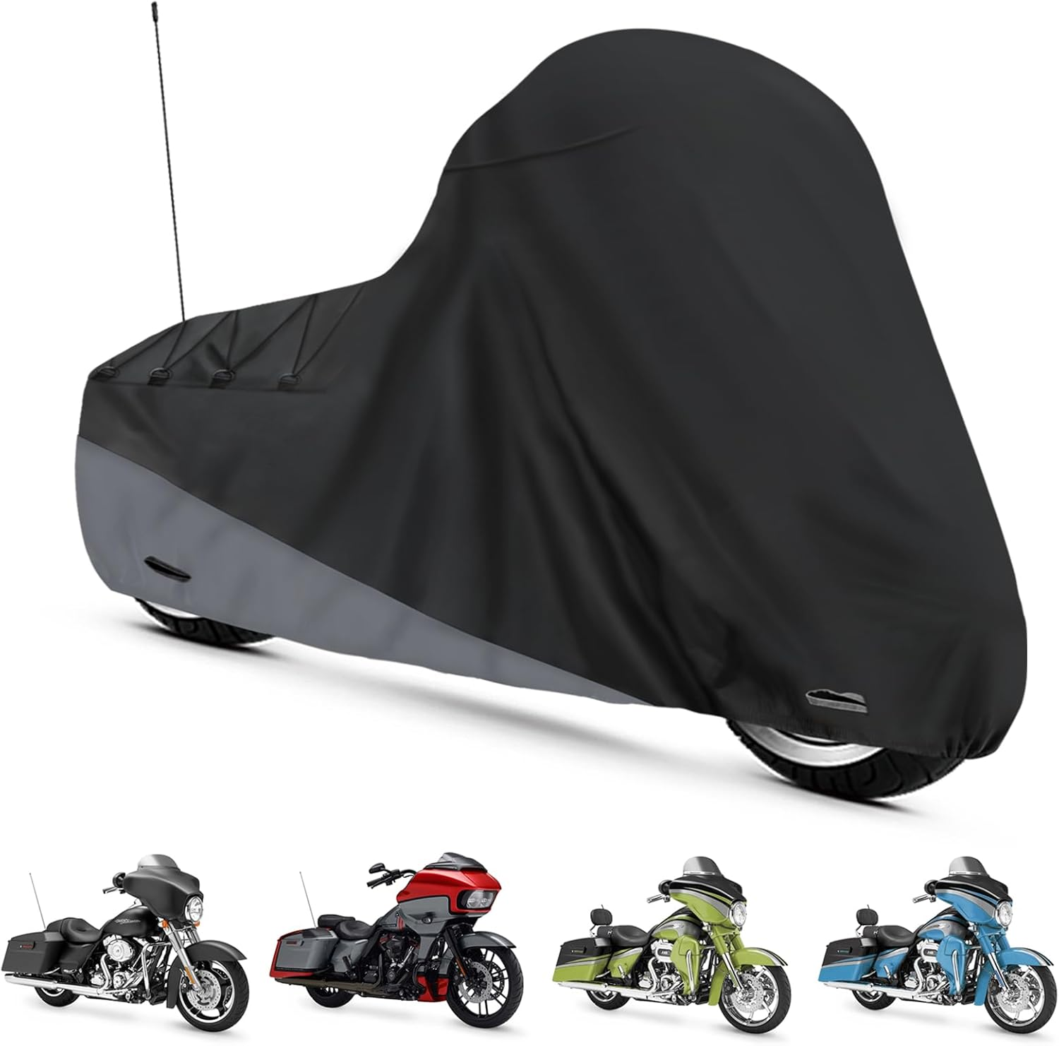 XYZCTEM Motorcycle Cover for Touring Models Harley Davidson Road King Road Glide Street Glide Electra Glide Low Rider-St Indoor & Outdoor All Weather Protect from Dust Sunlight Rain, Black image number 6