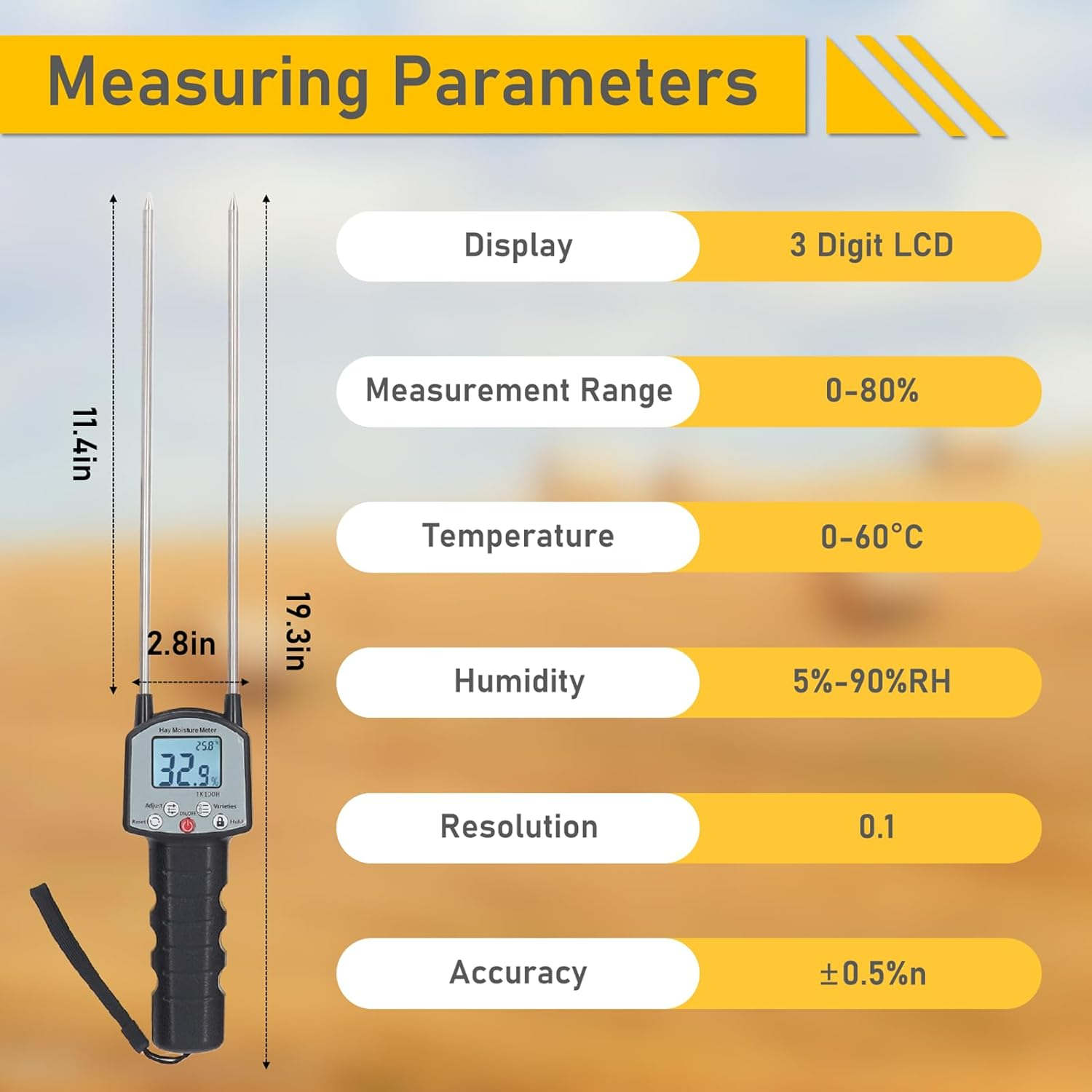 Upgrade TK100H Hay Moisture Tester, Portable Hay Moisture Meter with Bag, Precise Hay Moisture Tester with Probe for Cereal Straw, Forage, Leymus Chinensis, Range 0-80% image number 3