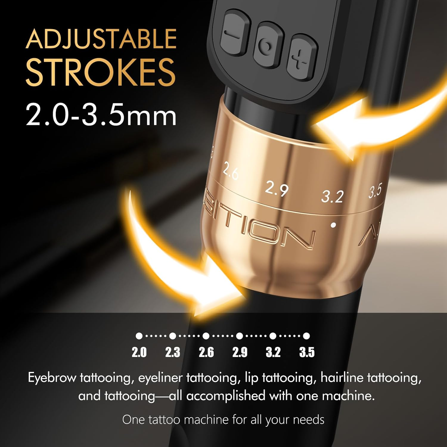 Ambition Sally 270 Rotary Tattoo Gun, Wireless Tattoo Machine with Adjustable Stroke 1300 Mah Battery 270 G.Cm Torque Coreless Motor, Permanent Makeup Tattoo Pen for Eyebrow Eyeliner Lips SMP Artists image number 3