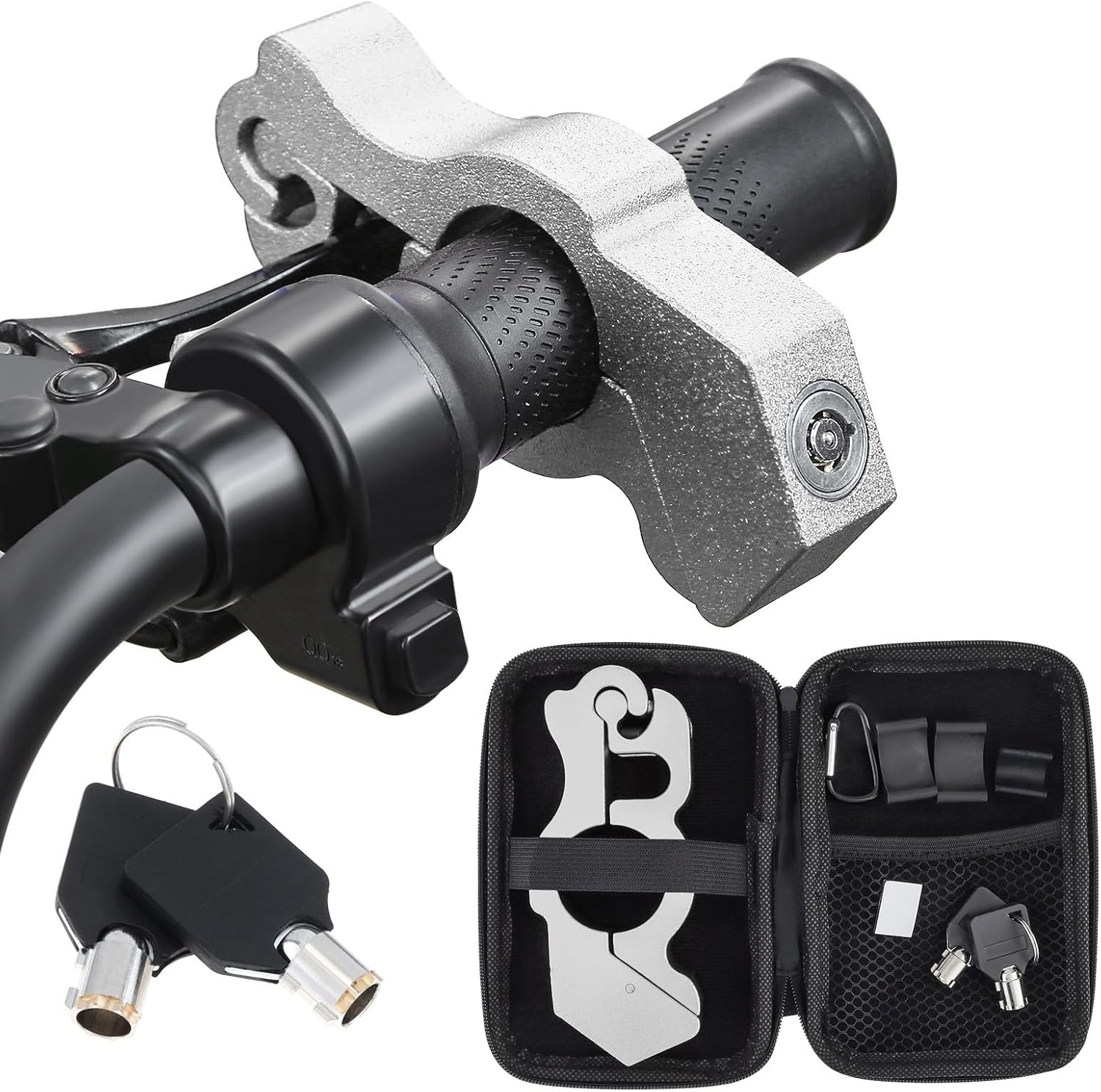 Windance Motorcycle Handlebar Grip Lock, Throttle Brake Lock anti Theft with Storage Box to Secure Your Motorcycle Bike ATV Moped Scooter (Black)