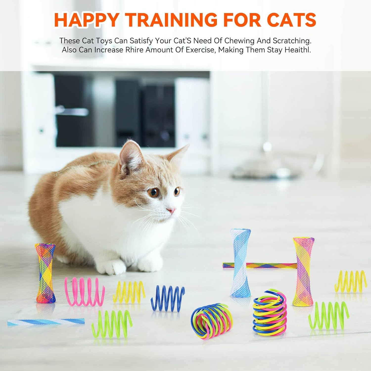 Pack of 40 Spiral Cat Toy, Wear-Resistant and Bite-Resistant Cat Toy, Elastic Toy for Cats, Colourful Creative Plastic Toy, Cat, Spiral Feathers, Interactive Cat Toy image number 3