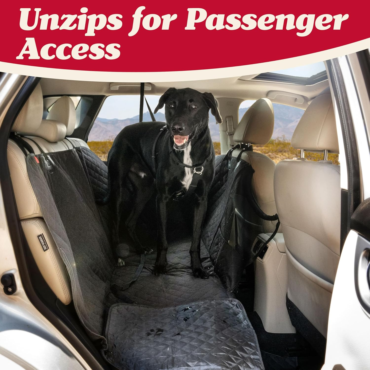 Lusso Gear Dog Car Seat Cover for Back Seat - 100% Waterproof Dog Hammock - Padded Headrest and Mesh Window - Passenger Compatible Rear Car Seat Cover - Fits Trucks, Suvs, Cars - Premium Edition - Gray image number 3