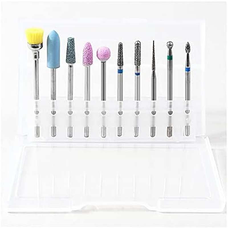 10 Pcs Nail Drill Bits Set W/Protective Holder Case Replacement, Beauties Factory Nail Filing Drill Bits for Electric Nail Drill Machine Brush File Tool Metal Pointed Manicure Pedicure