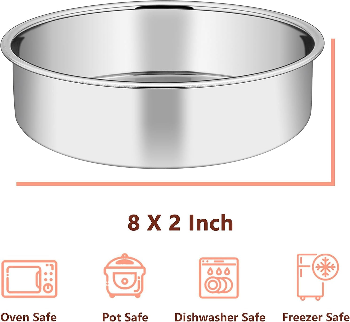 Cake Pan Set of 3, 20Cm X 5Cm Stainless Steel round Cake Tin Baking Pans, Healthy & Toxic Free, Leakproof & Easy Clean, Mirror Finish & Sturdy, Oven & Dishwasher Safe (20Cm- 3 Pack) image number 3