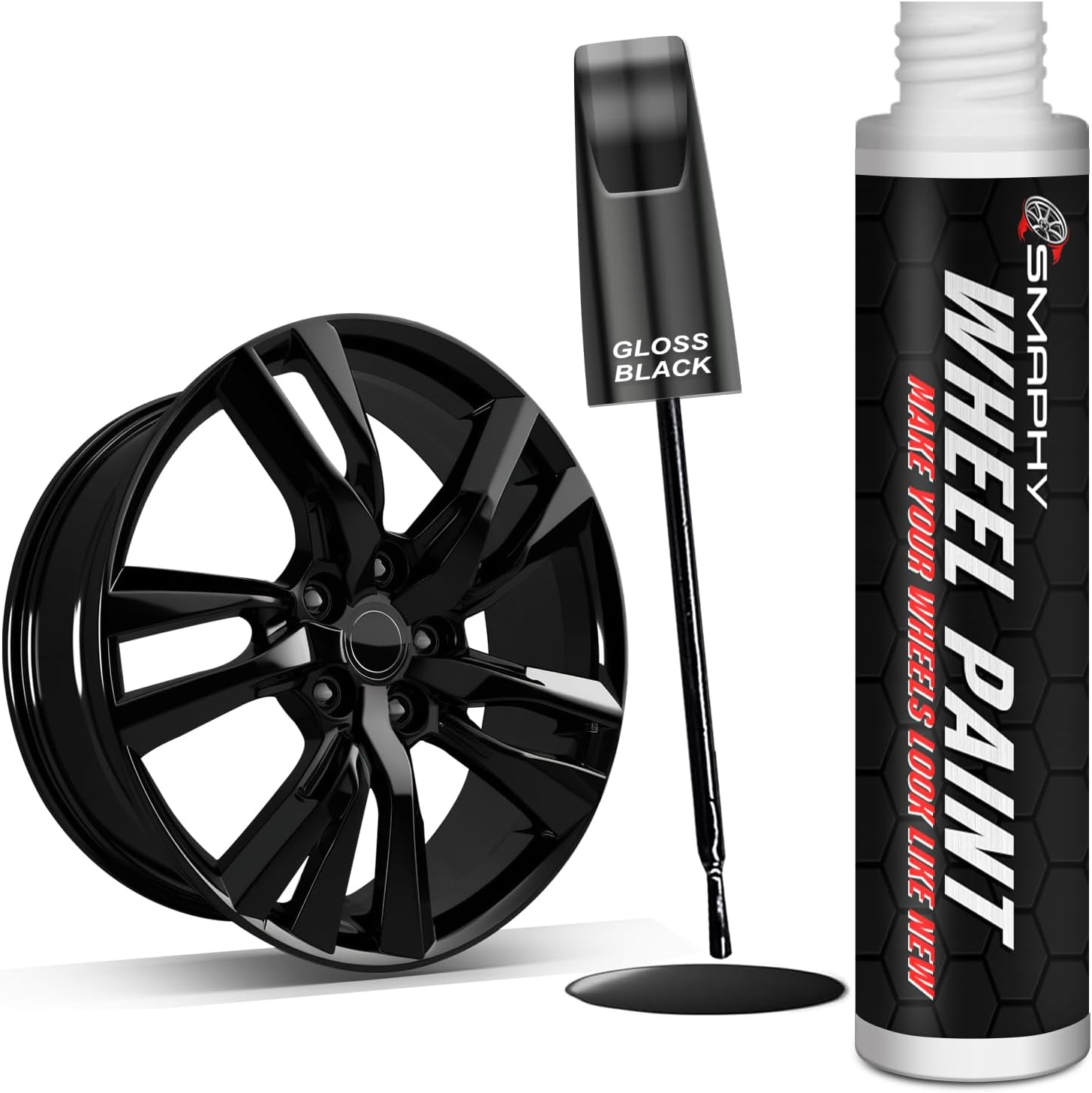 SMAPHY Gloss Black Rim Touch up Paint, Wheel Paint Pen for Metal, Universal Color Black Rim Paint for Wheel Scratches, Curb Rashes, Quick Drying and Long Lasting Adhesion(Gloss Black)
