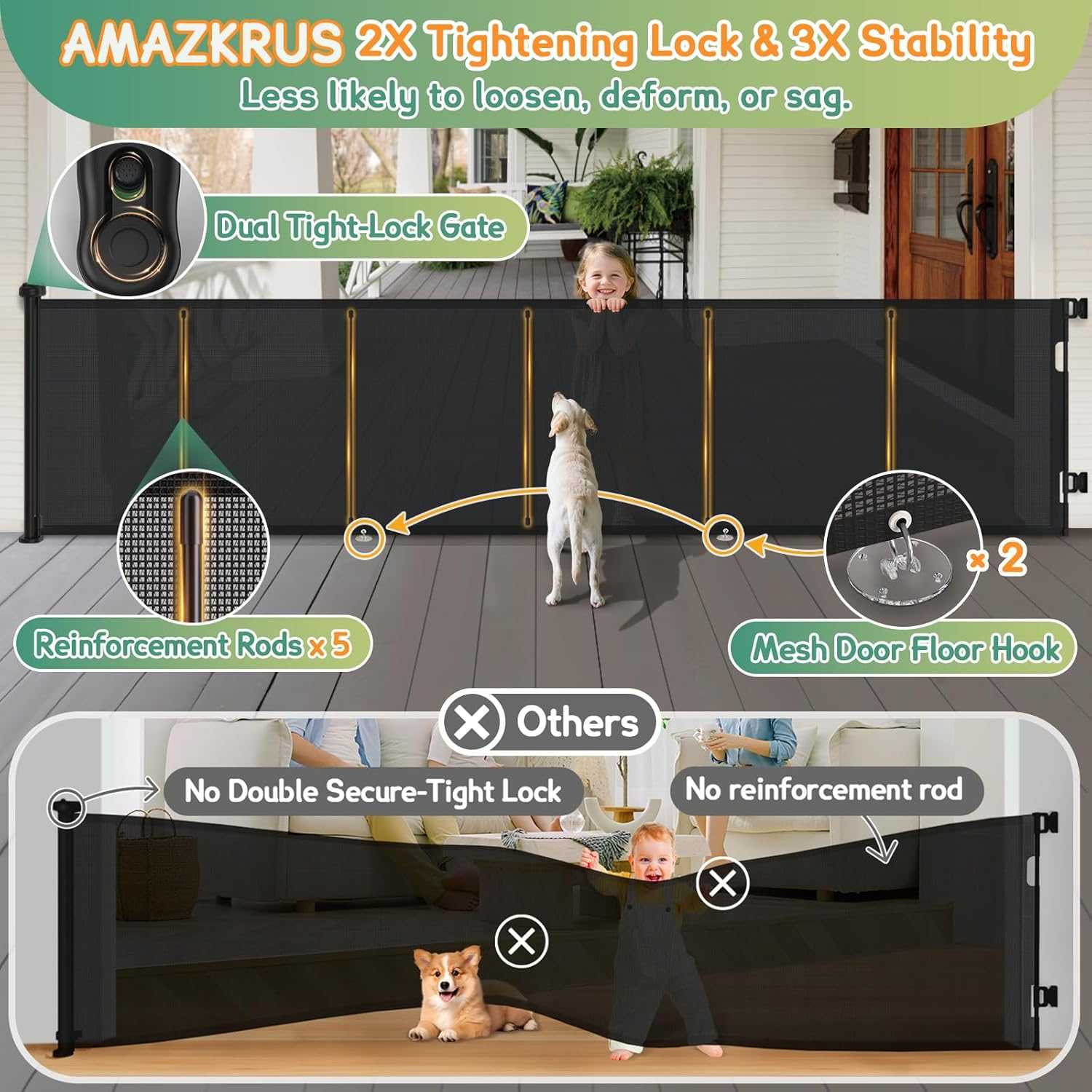 Retractable Baby Gates Extra Wide 150'' Tall 35'' Retractable Dog Gate for Doorways Safe Upgrade Retractable Baby Safety Gate for Stairs,Indoor/Outdoor Retractable Gate,Retractable Pet Gate for Dog - Black image number 1
