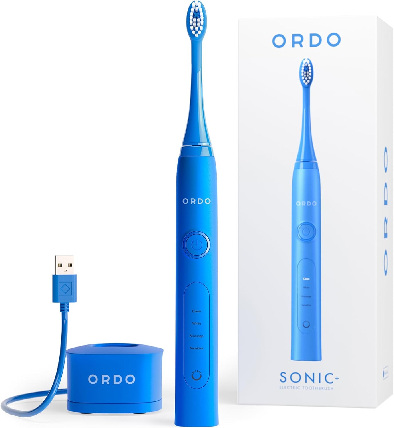 Ordo Sonic+ Smart Tech Electric Toothbrush with 4 Cleaning Modes, Fast Rechargeable Battery and Silicone Polishing Element, USB Charger for Adults, Mint Green