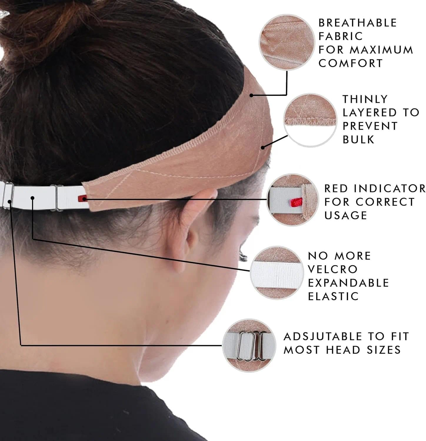 Adjustable Wig Grip Band Non Slip Breathable Lightweight Velvet Headband Wig Accessory Pink Ruibex image number 2