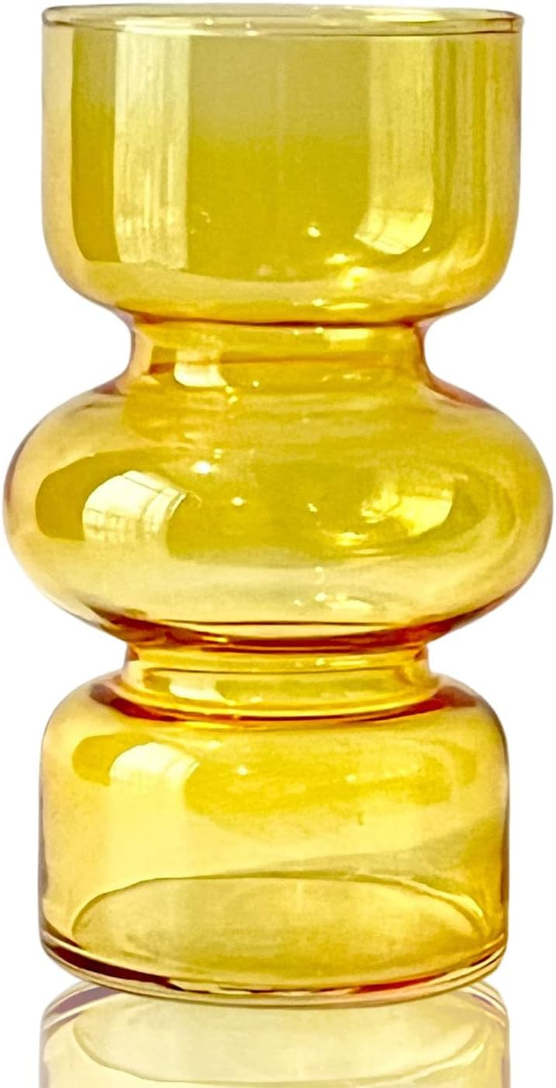 BLOFLO Pink Transparent Glass Hydroponic Vase, 7Inches Colored Vase for Flower, Three-Layer Glass Floral Vase for Home D&eacute;cor, Modern Geometric Glass Vase for Home Office Wedding Table(Pink)