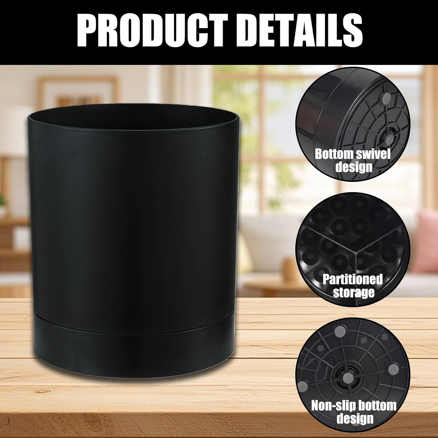 AXVRAV Kitchen Utensil Holder, 360&deg; Rotating Utensil Holder, Non-Slip Waterproof Space Saving Cutlery Basket and Cooking Spoon Holder Organiser for 10-15 Kitchen Utensils on the Worktop image number 1